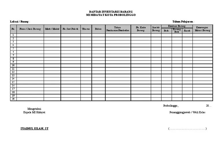 Contoh form peminjaman barang inventaris kantor 01. Form Inventaris Barang Pdf