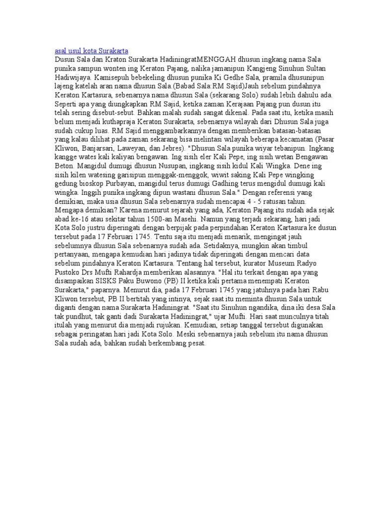 Asal Usul Kota Surakarta | PDF