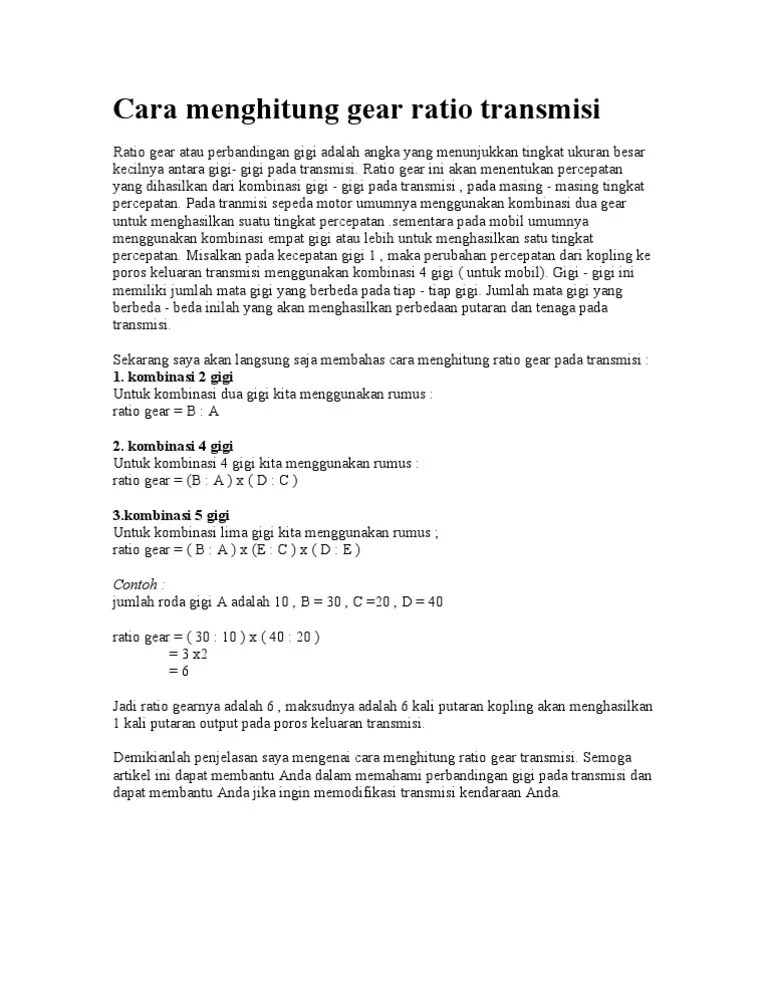 Cara Menghitung Gear Ratio Transmisi | PDF