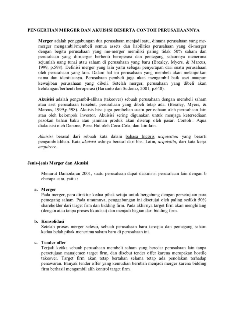 Pengertian Merger Dan Akuisisi Beserta Contoh Ya | PDF