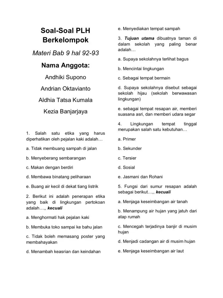 Latihan soal kelas 1 sd. Tugas Plh Soal Soal Dan Jawabannya Pdf