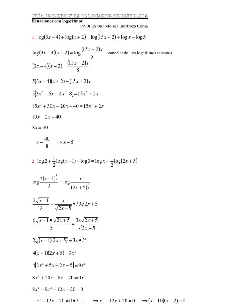Guía de Ejercicios de Logaritmos Resueltos #2