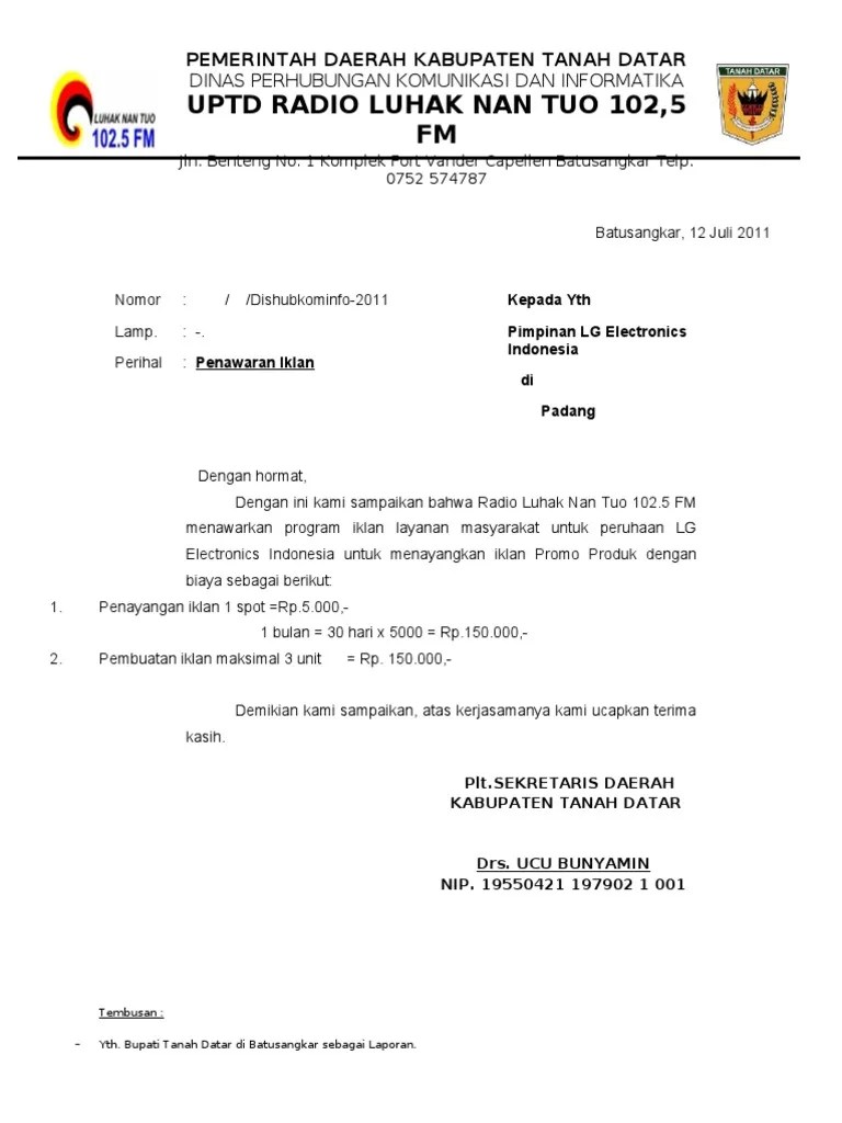 Kepala tk, sd, smp, sma, dan smk. 20 Contoh Surat Penawaran Iklan Radio
