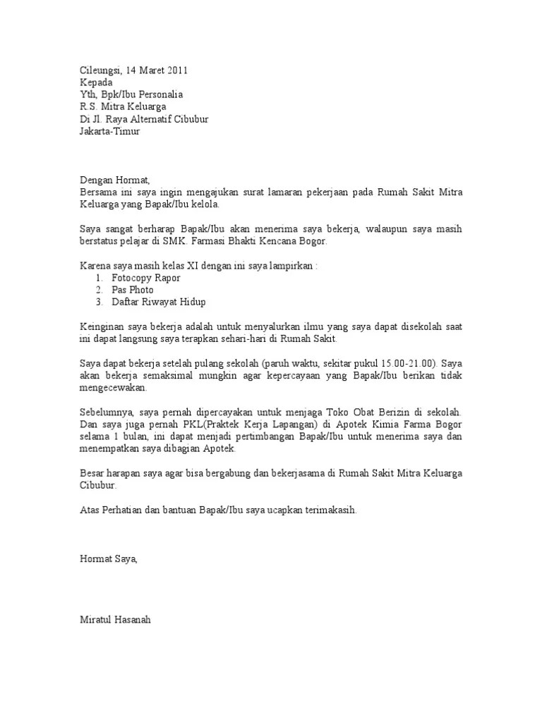 Inilah pembahasan lengkap terkait contoh surat lamaran kerja di apotek lulusan smk farmasi. Surat Lamaran Pdf