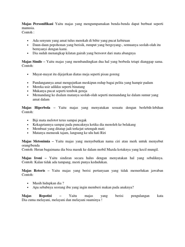 Contoh Kalimat Majas Personifikasi Metafora Dan Hiperbola – Goresan