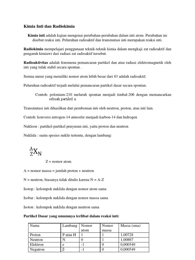 Manfaat dari suatu isotop radioaktif untuk umat manusia dalam berbagai bidang, seperti kesehatan, industri dan lainnya. Kimia Inti Dan Radiokimia Pdf