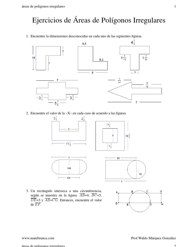 Los polígono irregular también pueden ser pentágonos, hexágonos y nonágonos,. Ejercicio Poligono Irregulares Pdf Geometria Ensenanza De Matematica