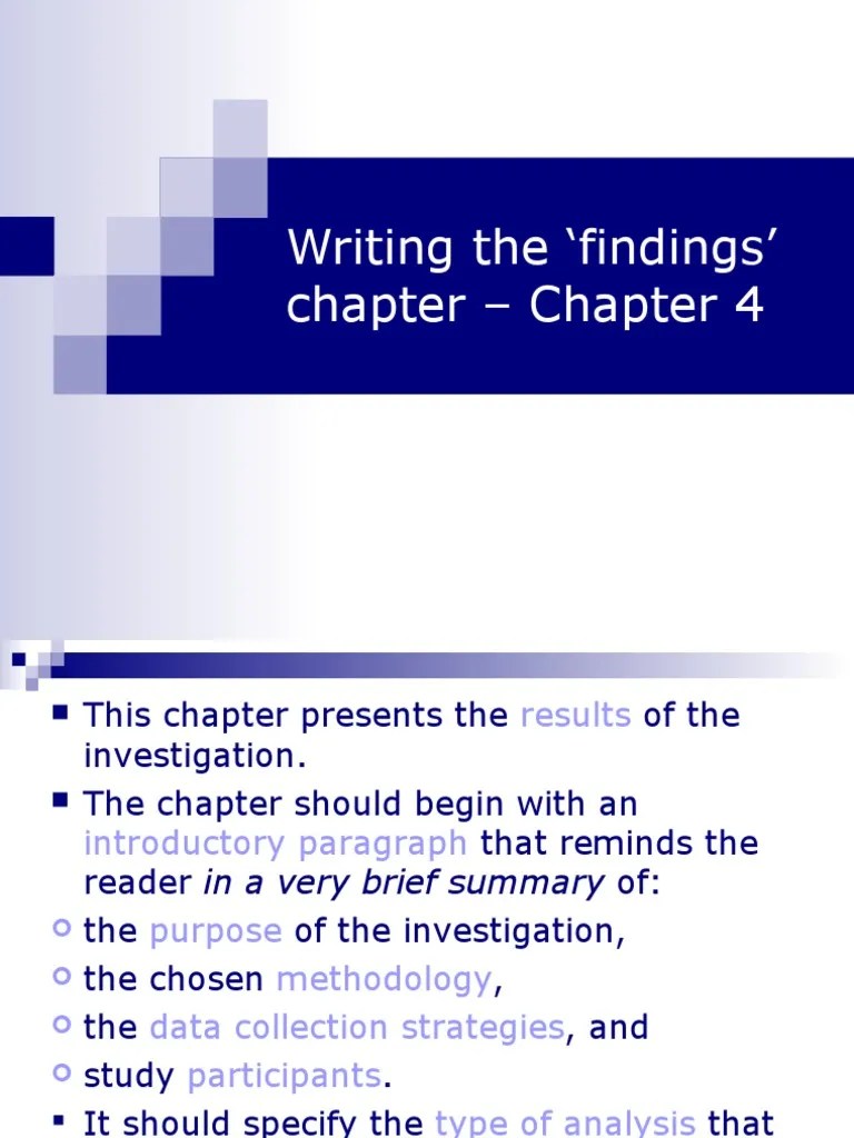 Chapter 5 summary, conclusions and recommendations chapter 5 contains the research summary, conclusions and recommendations of the whole study. Writing the Findings' Chapter - Chapter 4 | Qualitative ...
