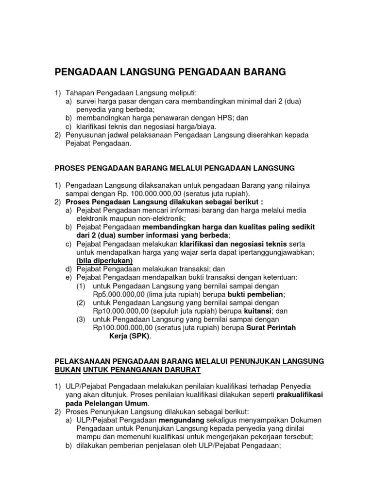 Pada kesempatan kali ini kita akan membahas materi yang tidak jauh . Tata Cara Pengadaan Langsung Pdf