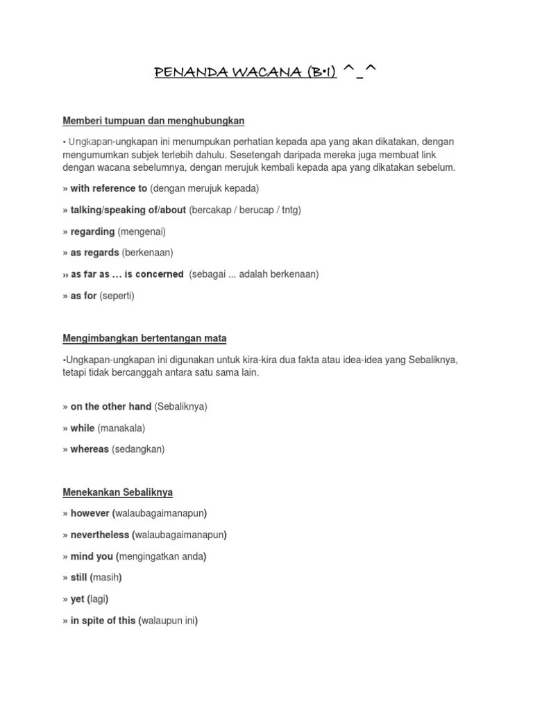 Ayat pengenalan tidak ada penanda wacana yang khusus. Penanda Wacana Bi Pdf