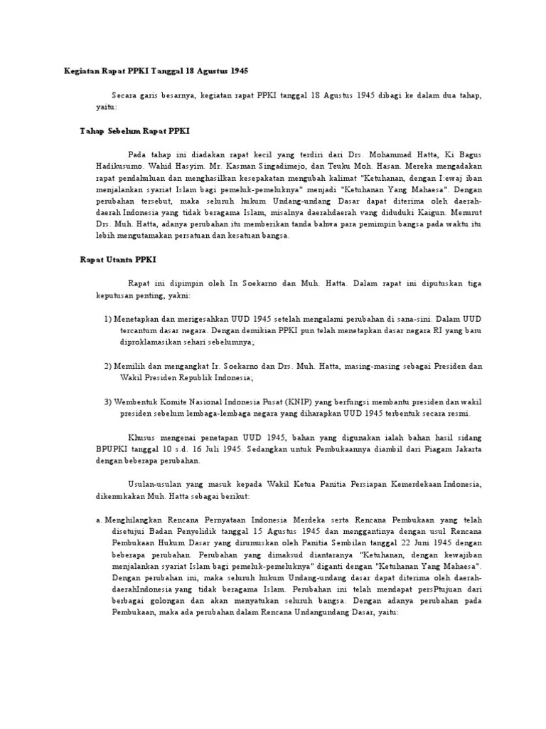 Apa Hasil Sidang Ppki Tanggal 18 Agustus 1945 – Mudah