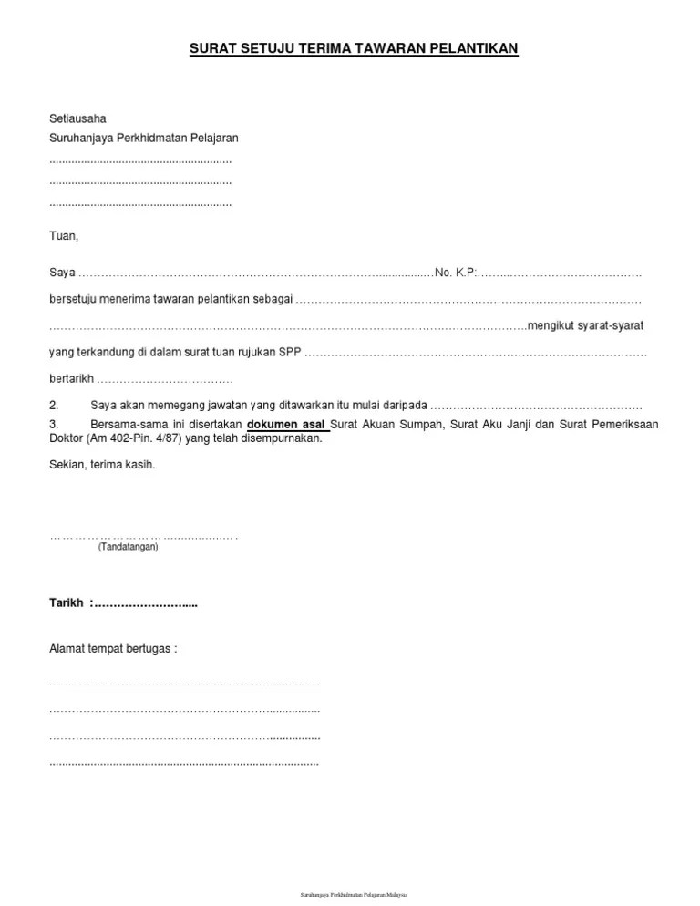 Sampel terima kasih contoh ini memberi anda contoh yang dapat anda adaptasikan untuk digunakan sesuai kebutuhan tempat kerja anda sendiri. Contoh Surat Setuju Terima Tawaran Kerja