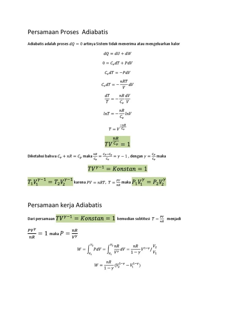 Persamaan Proses Adiabatis | PDF