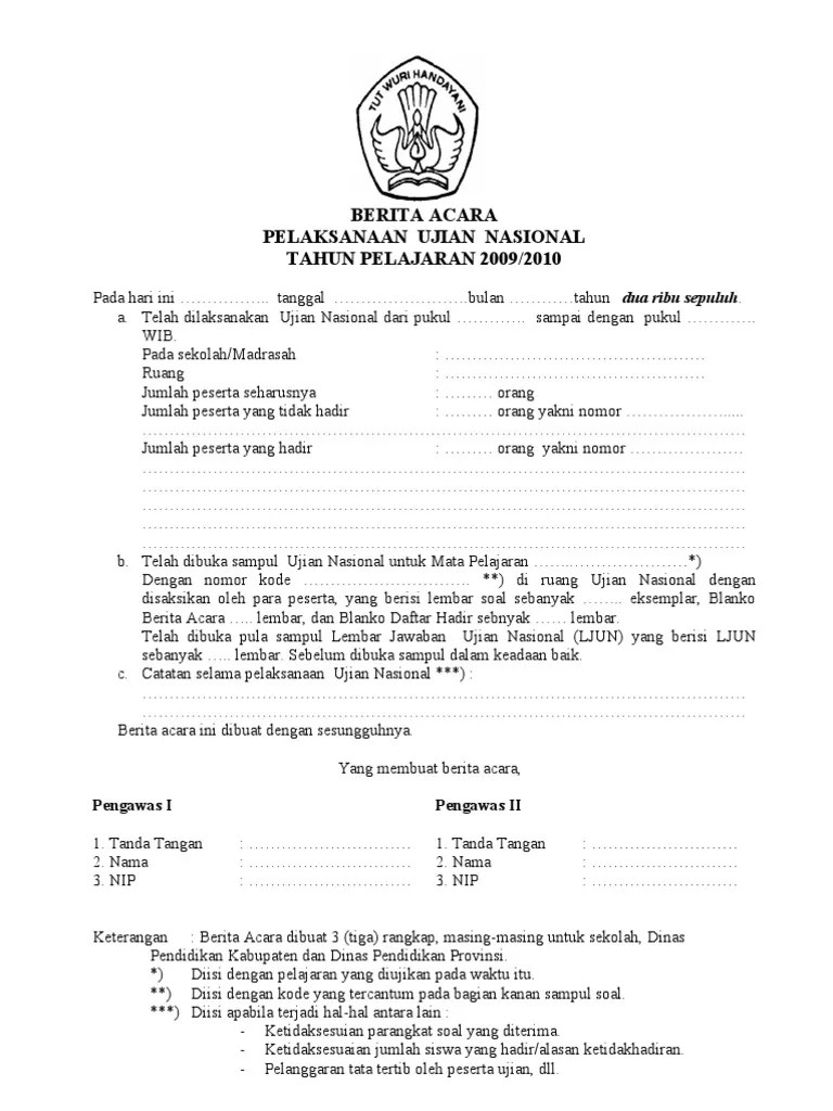 Dari satuan pendidikan pkbm rizkyta tahun pelajaran 2020/2021. Contoh Berita Acara Ujian Sekolah Online - Dunia Sosial