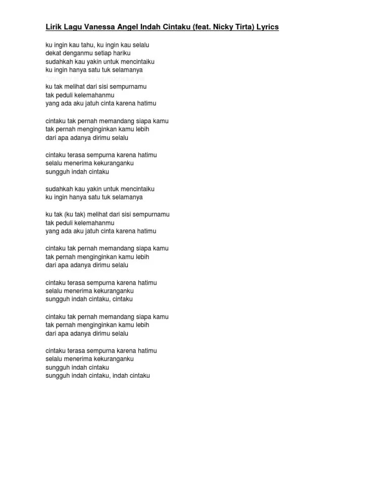 Mabuk cinta dirilis armada pada 2012 lewat album mereka yang berjudul satu hati . Lirik Lagu Vanessa Angel Indah Cintaku Pdf