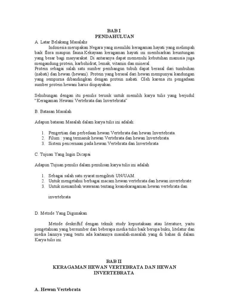 Makalah Biologi Hewan Vertebrata Dan Invertebrata | PDF