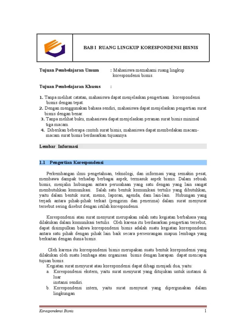Maybe you would like to learn more about one of these? Bab I Ruang Lingkup Korespondensi Bisnis Pdf