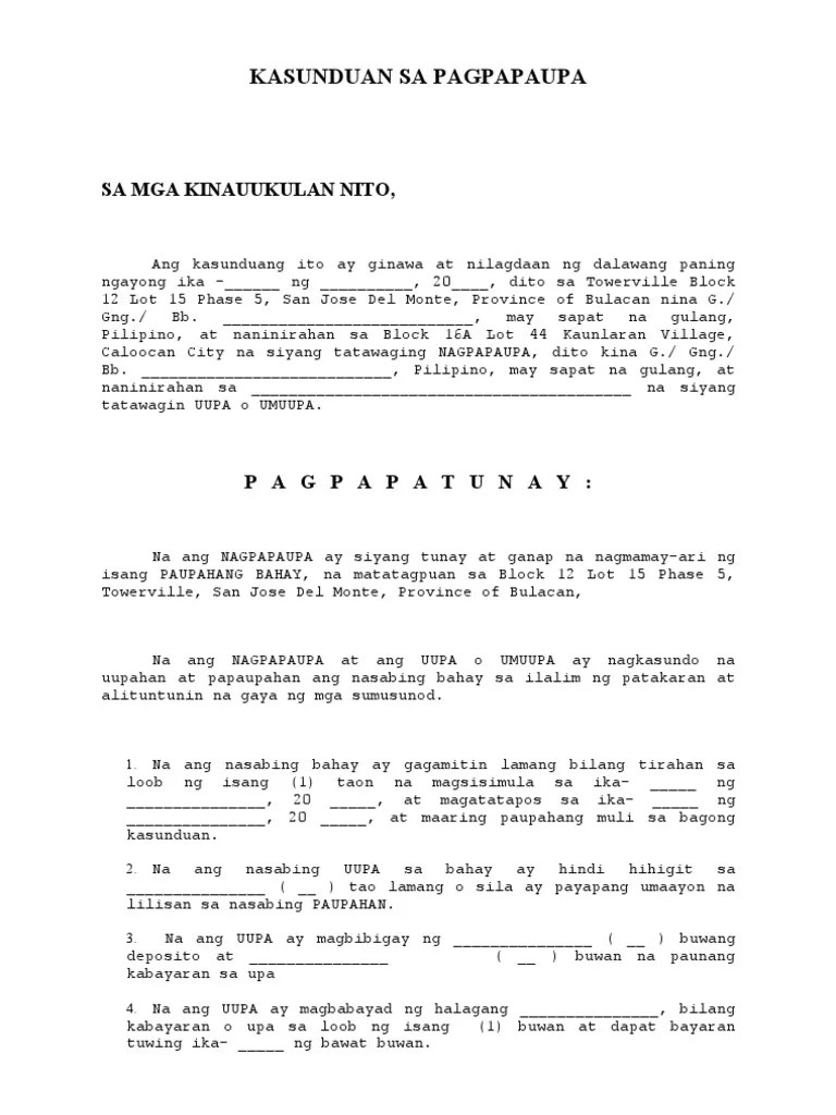 Kasunduan Sa Pagpapagawa Ng Bahay Format : KASUNDUAN-SA-PAGPAPAUPA