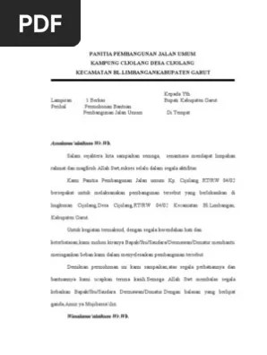 1 pengajuan perbaikan jalan lingkungan rt. Contoh Proposal Untuk Pembuatan Jalan Umum Pdf