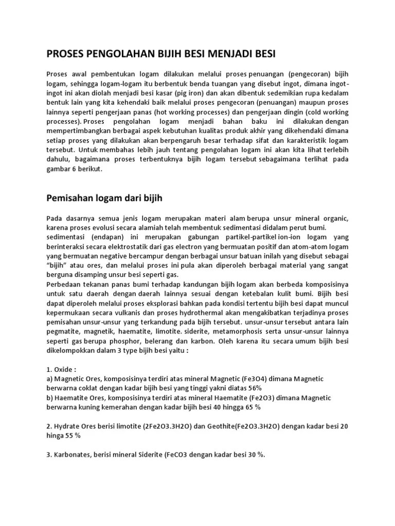 Proses Pengolahan Bijih Besi Menjadi Besi | PDF