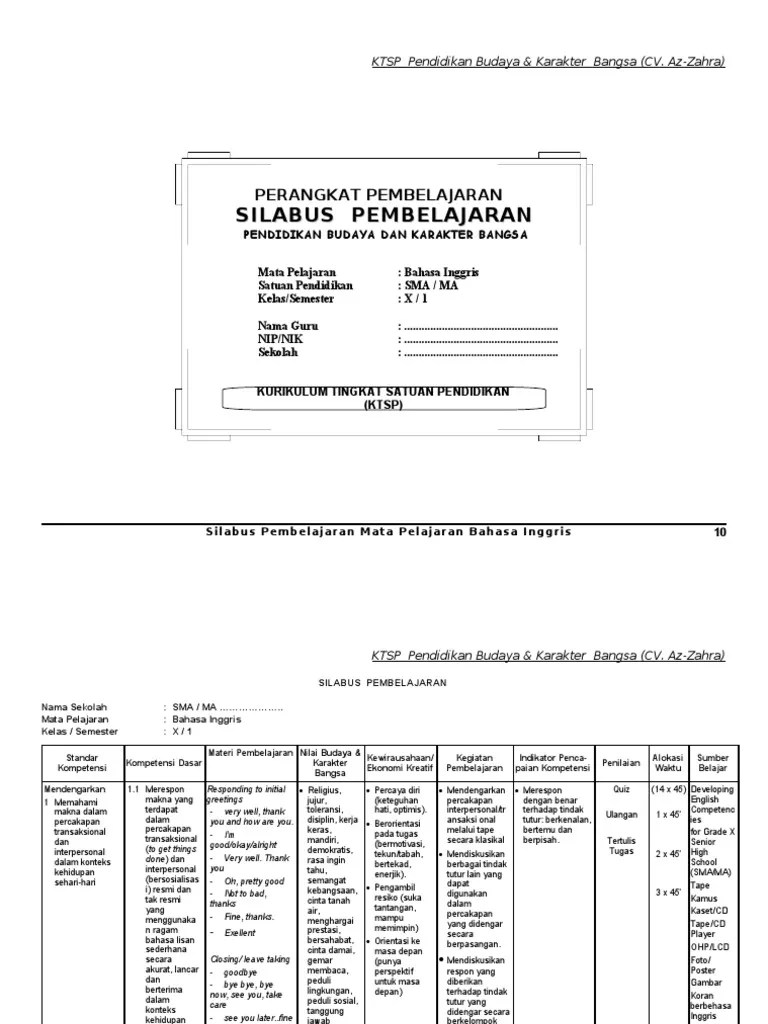 Silabus merupakan dokumen yang perinciannya . Silabus Bahasa Inggris Sma Berkaratkter Pdf