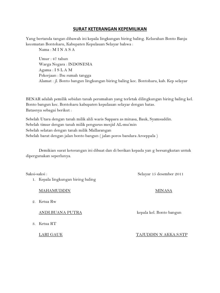 Bpkb sendiri singkatan dari bukti kepemilikan kendaraan bermotor yang merupakan bukti dokumen dari sebuah kendaraan ya ibarat. Contoh Surat Kuasa Kepemilikan Rumah