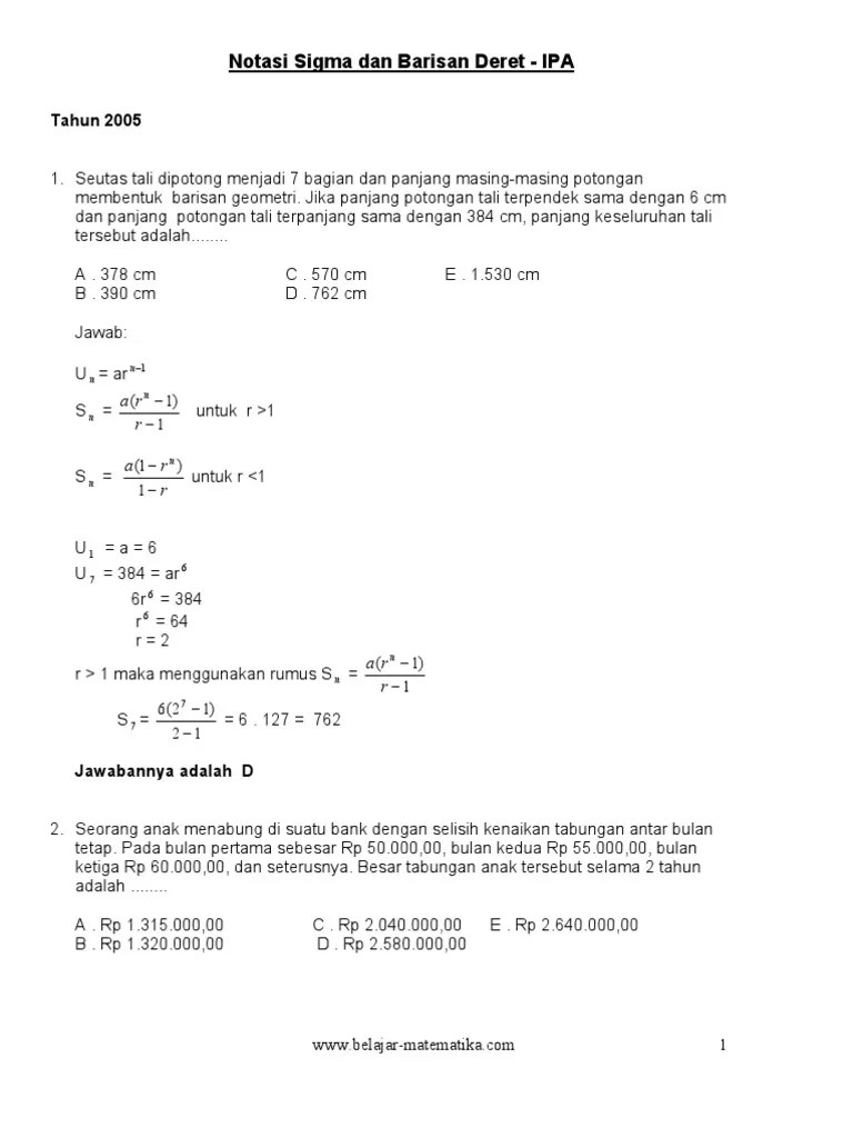 Barisan Dan Deret - IPA | PDF