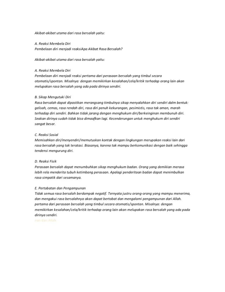 Apa Akibat Rasa Bersalah | PDF