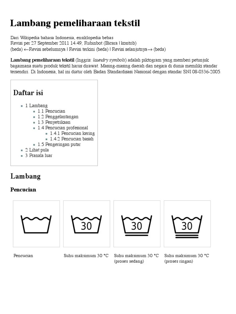 Lambang Pemeliharaan Tekstil - Wikipedia Bahasa Indonesia, Ensiklopedia  Bebas | PDF