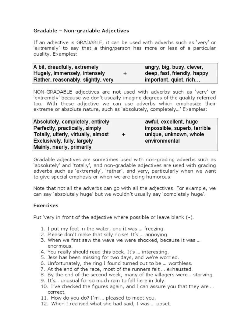 Find out much we need and where we can we get it. Gradable Adjectives | Adjetivo | Adverbio