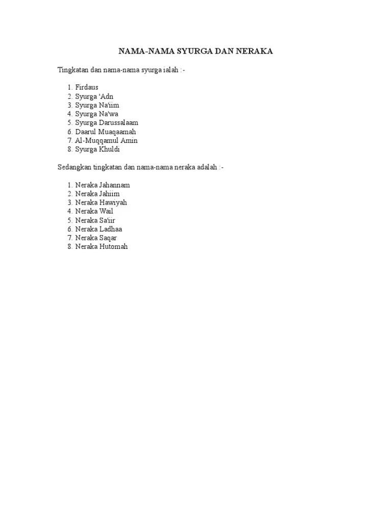 Nama Syurga Dan Neraka | PDF