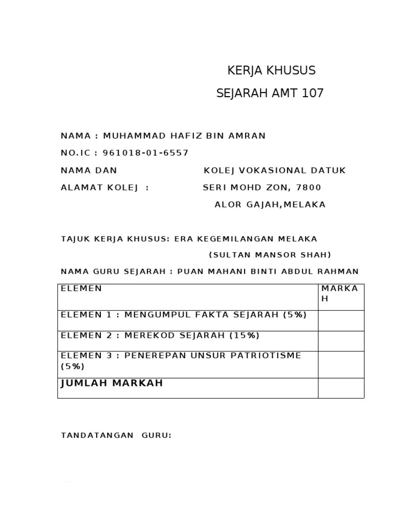 Kerja kursus tingkatan 2 2019 doc terhad lampiran 3 tugasan pentaksiran tingkatan 2 . Kerja Khusus Sejarah Pdf