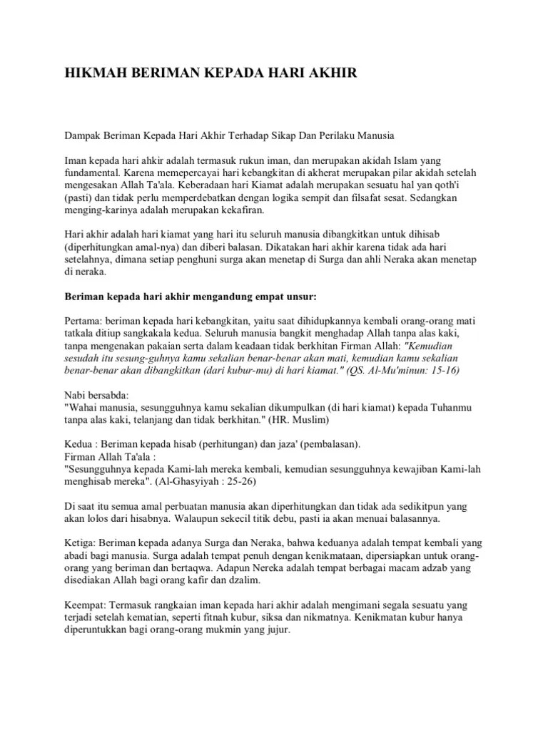 Hikmah Beriman Kepada Hari Akhir | PDF