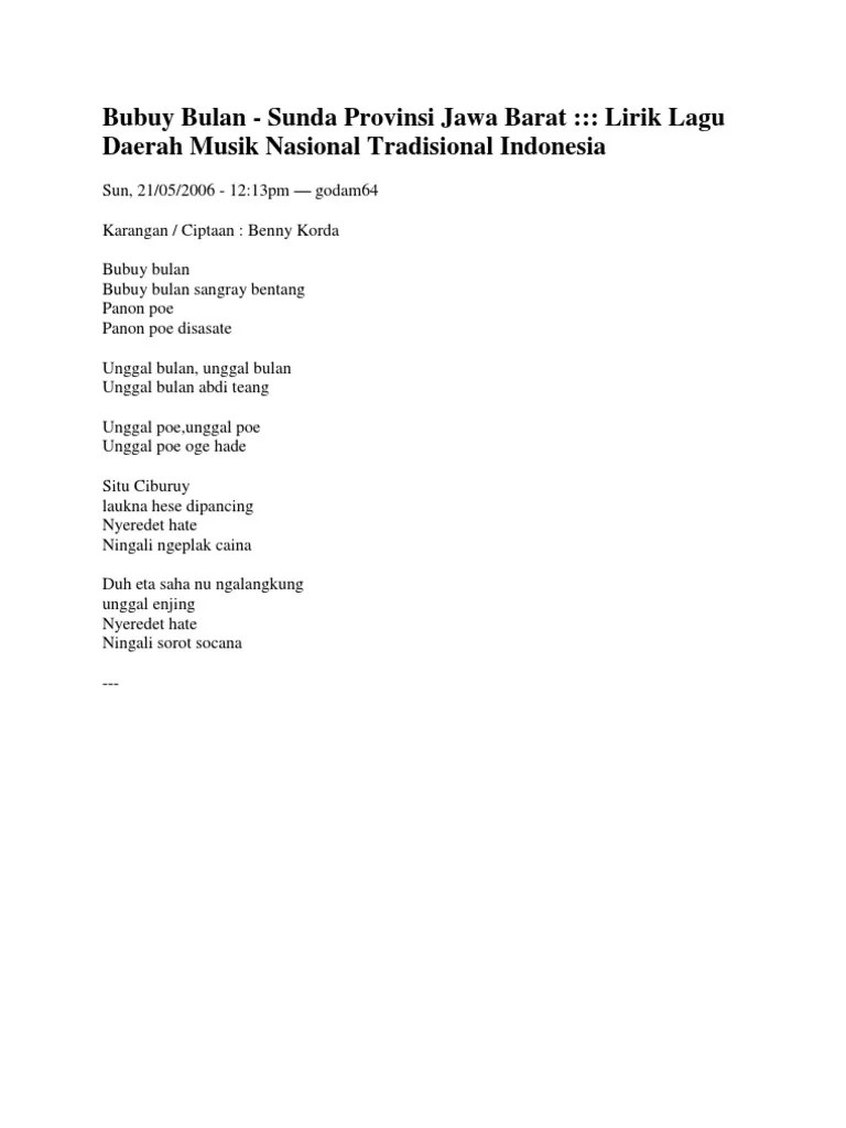Lagu Bubuy Bulan Dalam Bahasa Indonesia
