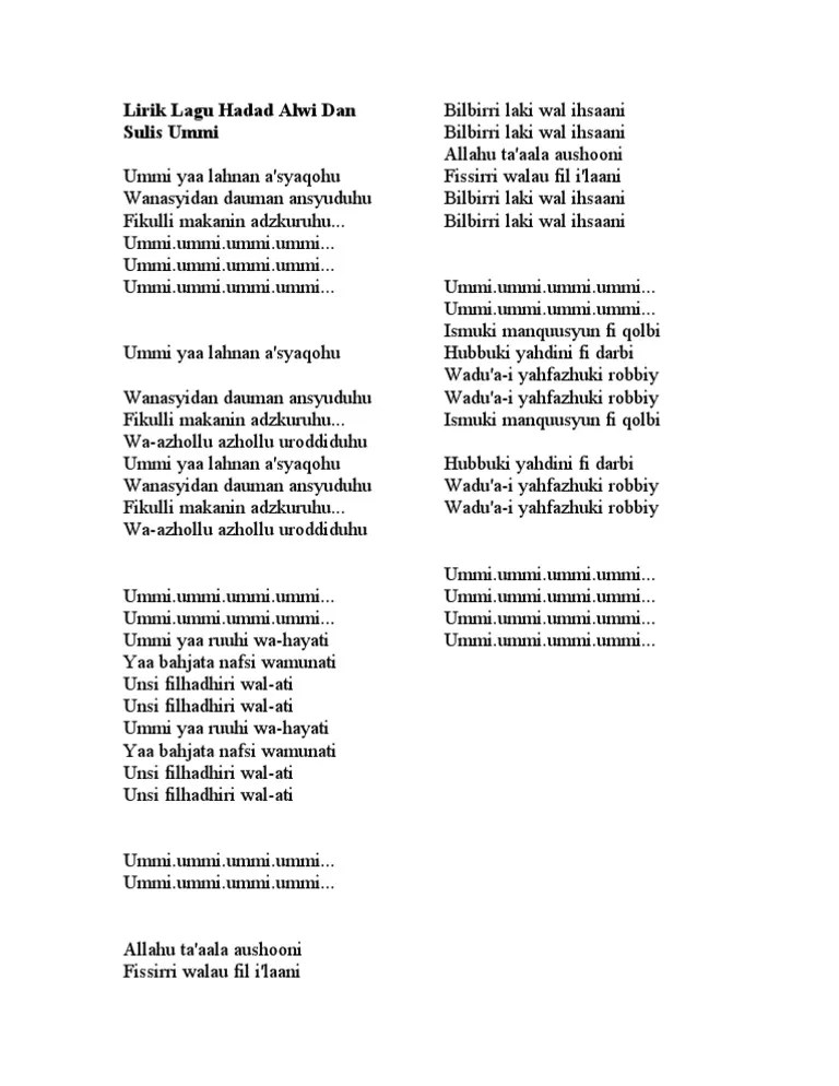 Lirik Lagu Haddad Alwi Feat Sulis Lil Abi Wal Ummi