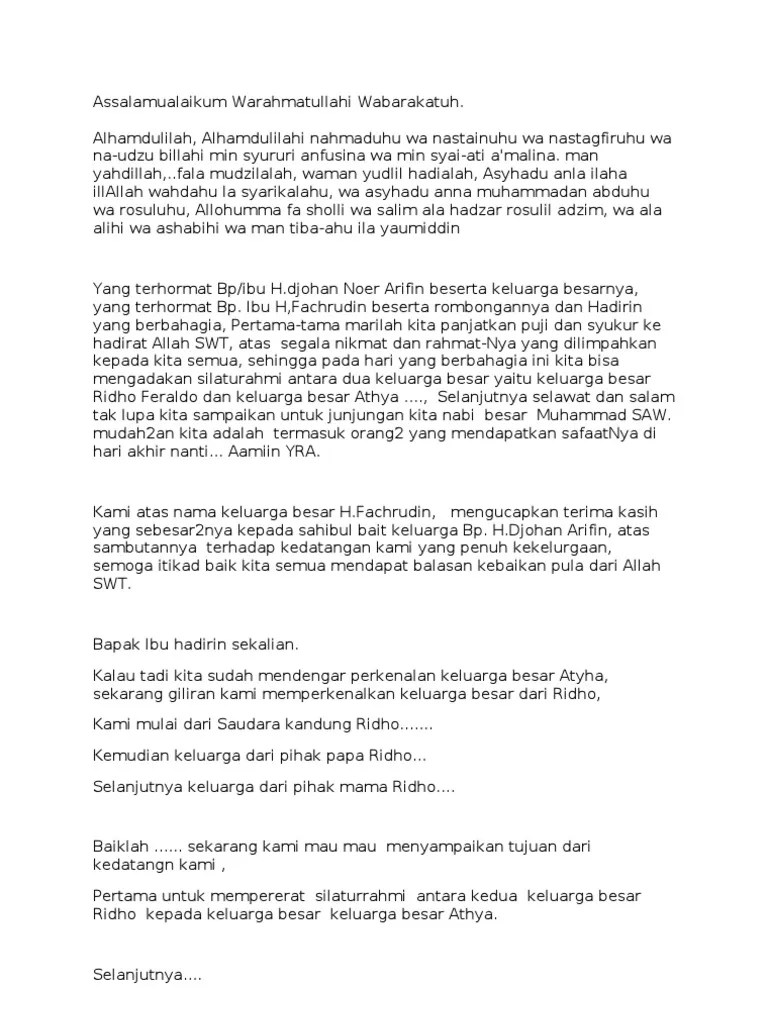 Contoh teks naskah pidato kata sambutan pihak wanita acara khitbah lamaran 2. Pidato Lamaran Pdf