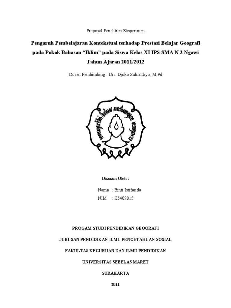 Jadi, seperti apa contoh cover proposal yang benar dan baik? Cover Proposal Penelitian Eksperimen