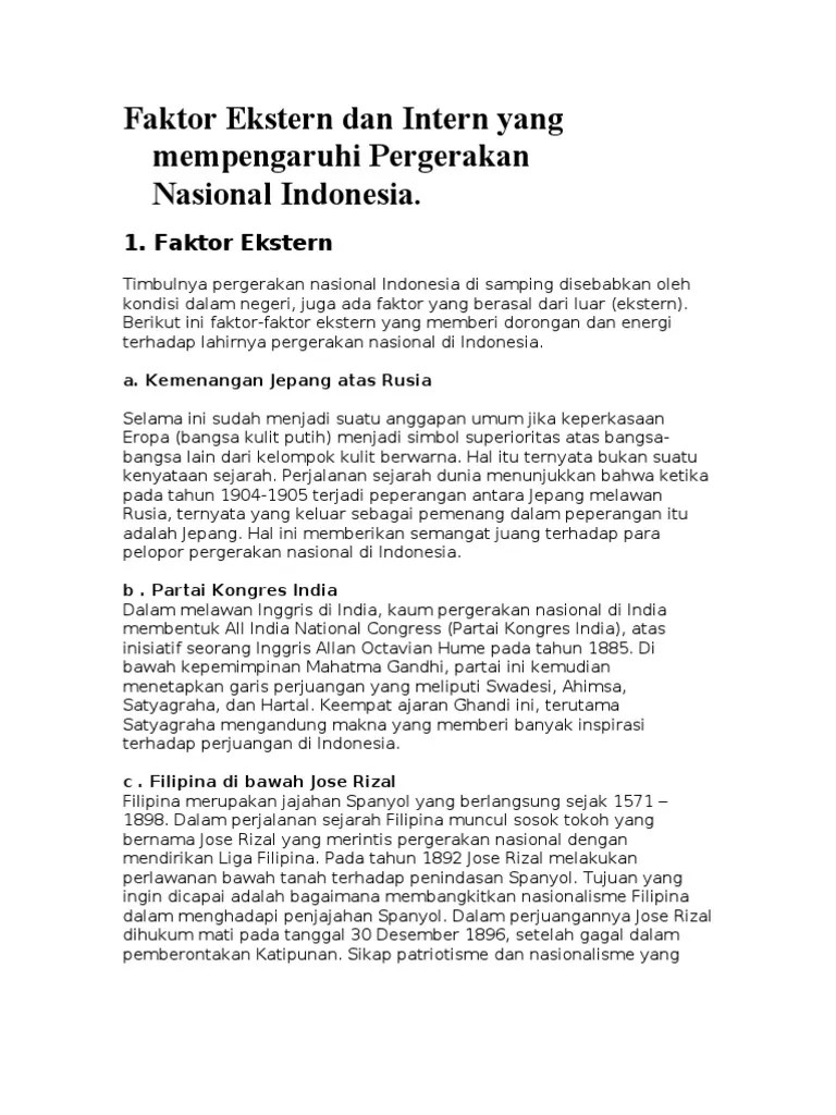 Faktor Ekstern Dan Intern Yang Mempengaruhi Pergerakan Nasional | PDF
