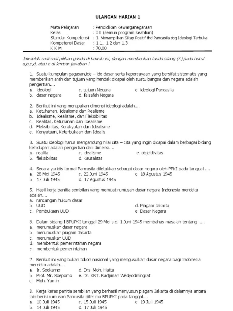 Soal pilihan ganda bab pancasila. Soal Pilihan Ganda Mata Kuliah Pendidikan Kewarganegaraan Terkait Pendidikan
