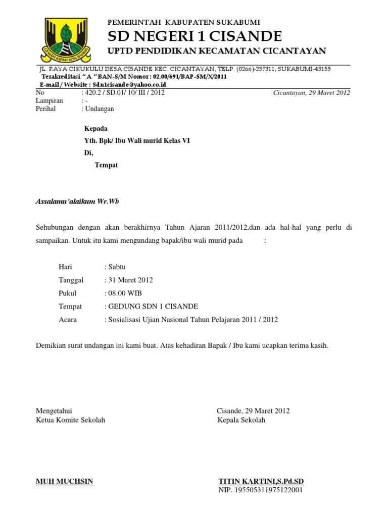 Contoh surat undangan wali murid baru contoh . Undangan Walimurid Pdf