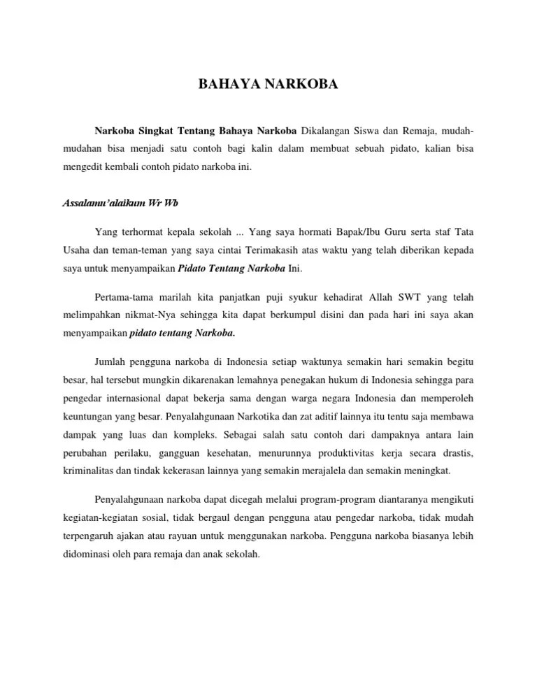 Contoh Pidato Singkat Bahasa Sunda Tentang Narkoba