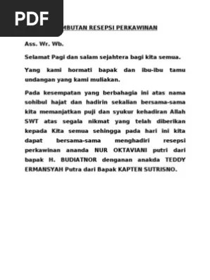 Oleh sebab itu, kami sampaikan sekali lagi rasa terima kasih kami yang tak . Sambutan Resepsi Perkawinan Pdf