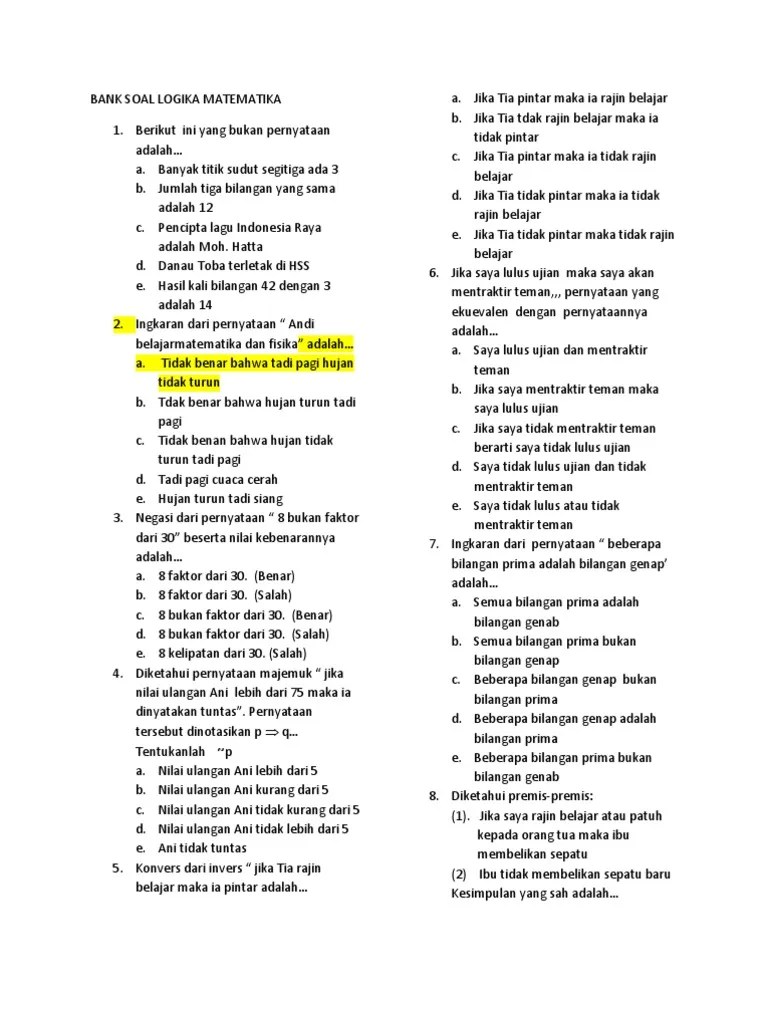 Bank Soal Logika Matematika | PDF