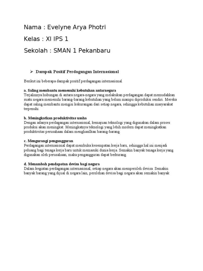 Dampak Positif Dan Negatif Perdagangan Internasional | PDF