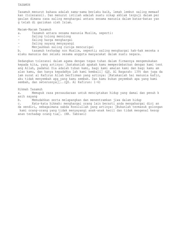 Macam-Macam Tasamuh | PDF