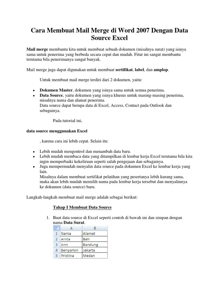 Cara Membuat Mail Merge Di Word Dengan Data Source Excel | PDF