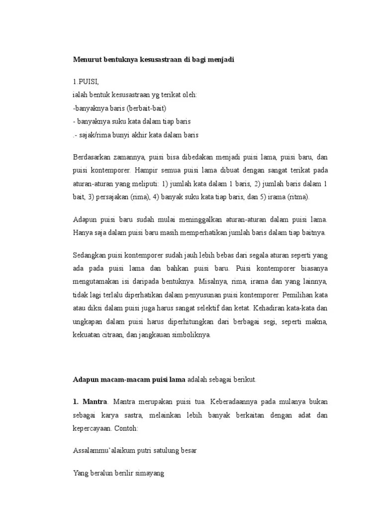 Puisi tercipta dari ungkapan dan perasaan seseorang dengan bahasa yang . Pembagian Kesusastraan Pdf