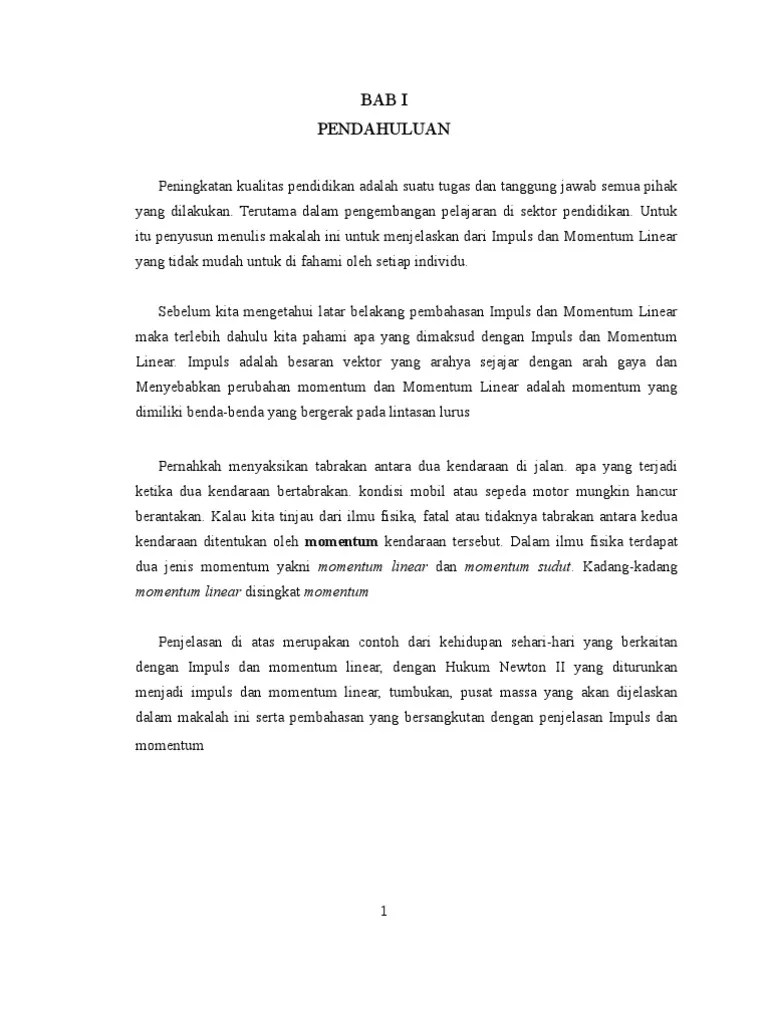 Setelah dipukul, bola bergerak ke kiri dengan kelajuan 20 m/s. Makalah Impuls Dan Momentum Linear Pdf