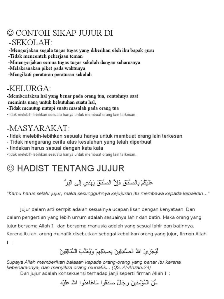 Contoh Sikap Jujur Di | PDF