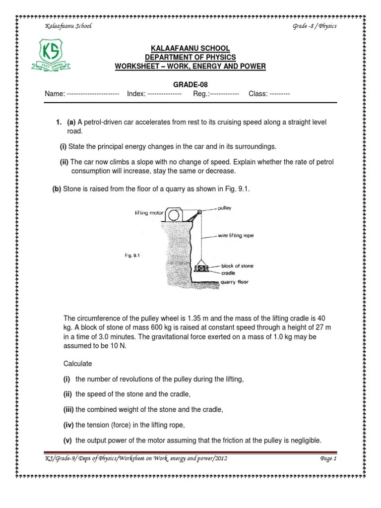 President have waxed and waned over the years. Work Energy And Power Worksheet Pdf Potential Energy Power Station